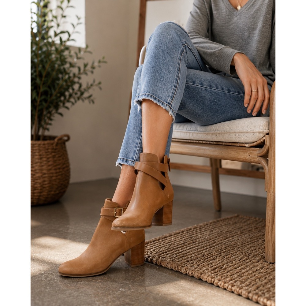 Cole‎ Haan Womens British Tan Leather Cut-Out Ankle Strap Booties Size 9.5B